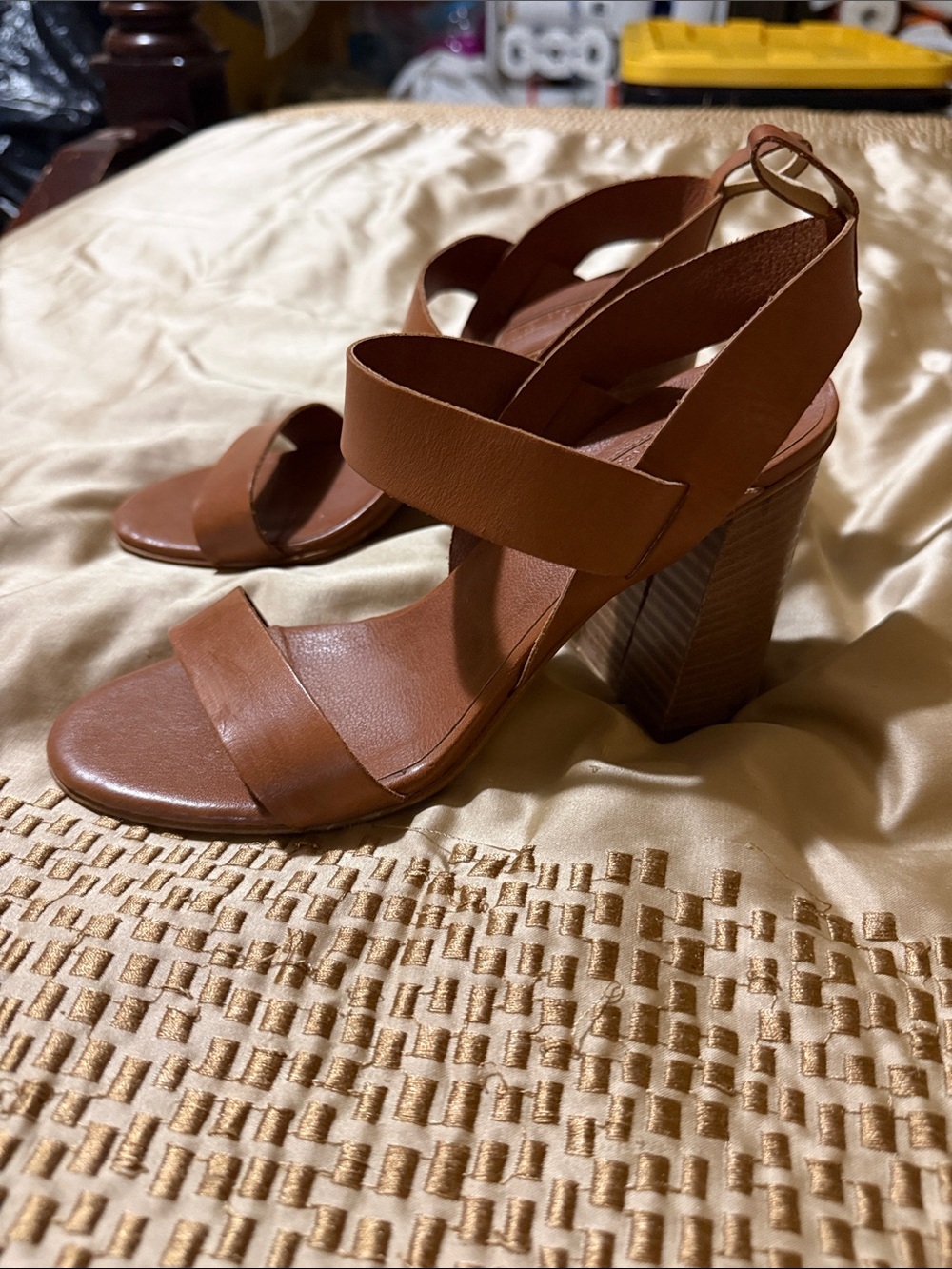 Tan Block Heel Strappy Sandals for Women